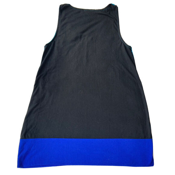 Ella J Dress Sz M Tank Top Tunic Black Blue Gold Rayon Casual Summer Fun Floral - Picture 5 of 7